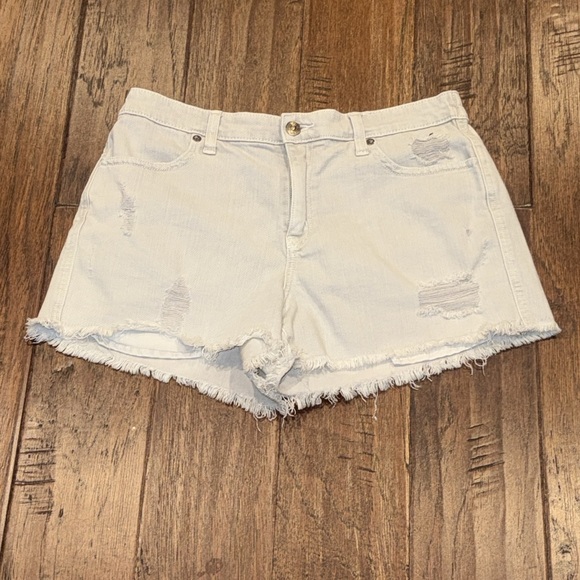 Medium Aerie Light Gray Jean Shorts Distressed High-Waisted - Picture 1 of 8